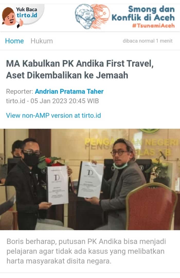 PK First Travel dikabulkan, Ini Alasan PK Pidana Yang Harus Anda Tahu